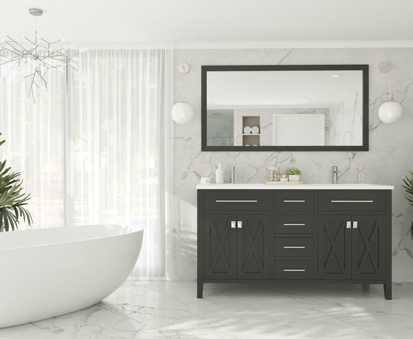 Wimbledon 60" Espresso Double Sink Bathroom Vanity with Countertop