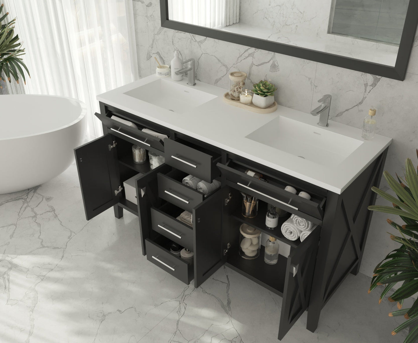 Wimbledon 60" Espresso Double Sink Bathroom Vanity with Countertop