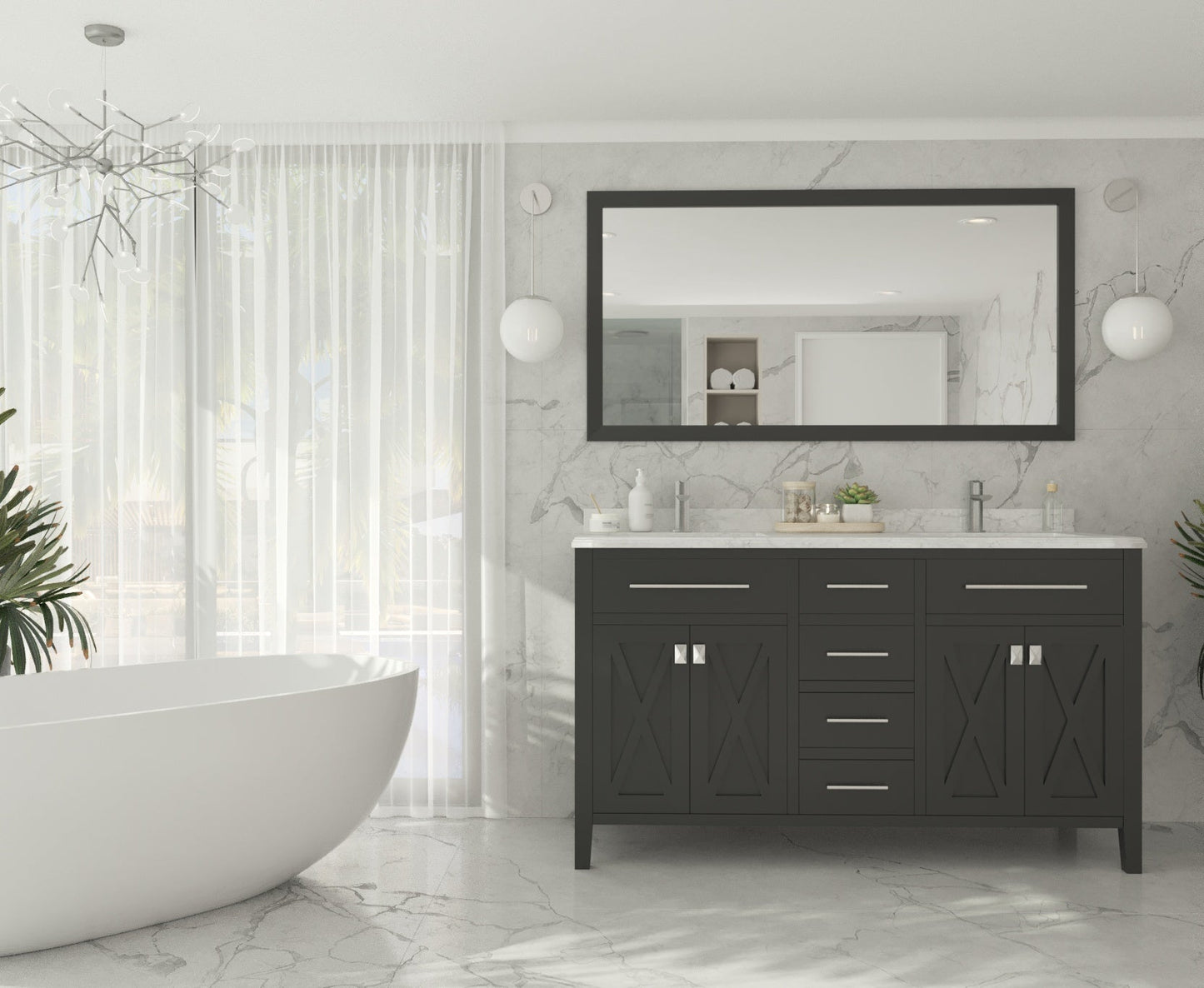 Wimbledon 60" Espresso Double Sink Bathroom Vanity with Countertop
