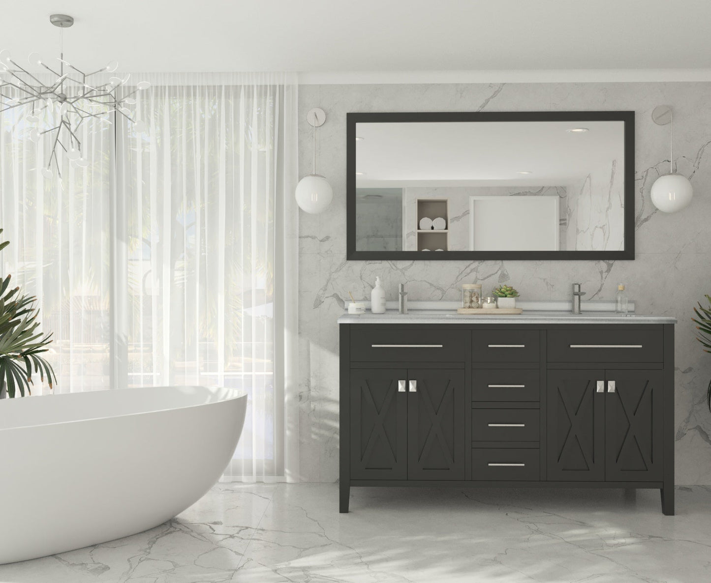 Wimbledon 60" Espresso Double Sink Bathroom Vanity with Countertop