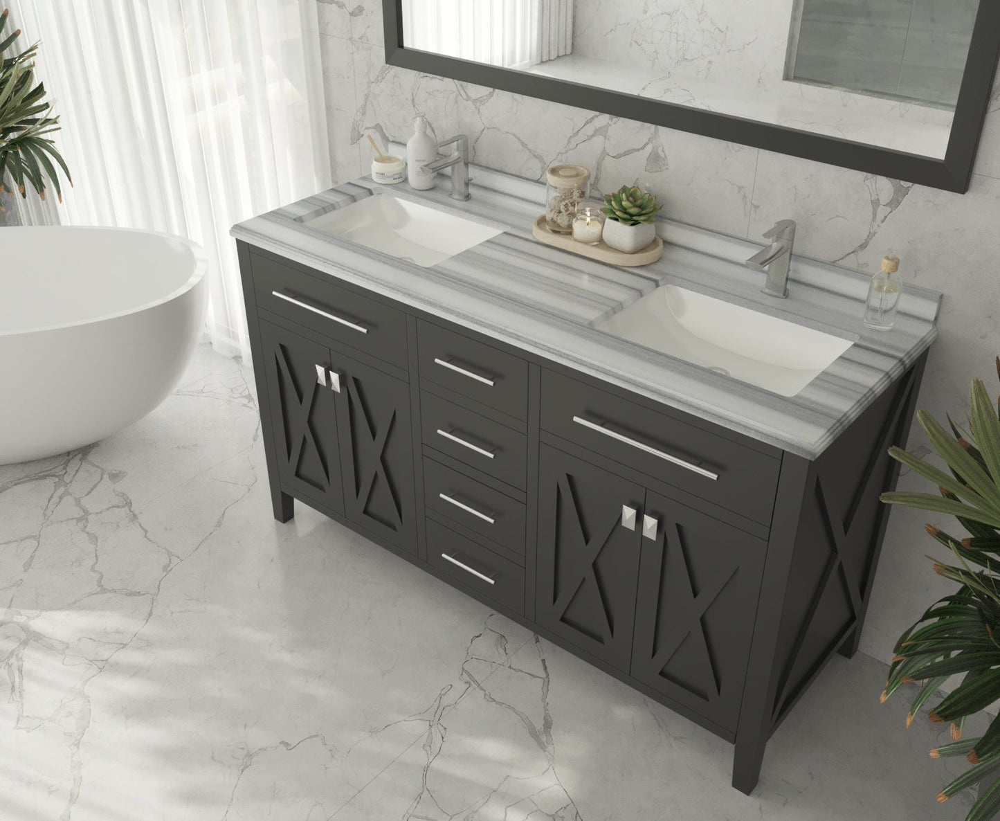 Wimbledon 60" Espresso Double Sink Bathroom Vanity with Countertop