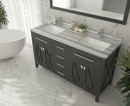 Wimbledon 60" Espresso Double Sink Bathroom Vanity with Countertop