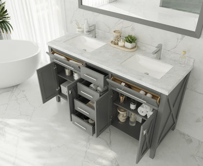 Wimbledon 60" Grey Double Sink Bathroom Vanity with Countertop
