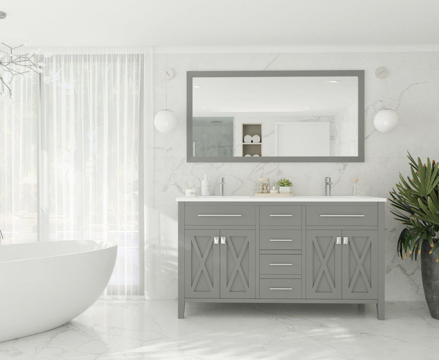Wimbledon 60" Grey Double Sink Bathroom Vanity with Countertop