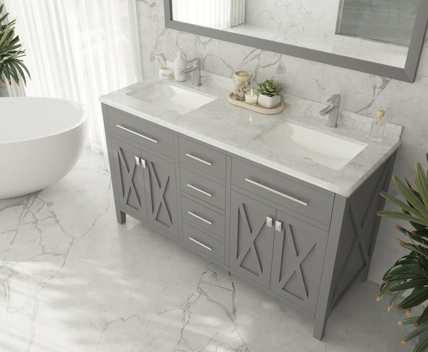 Wimbledon 60" Grey Double Sink Bathroom Vanity with Countertop