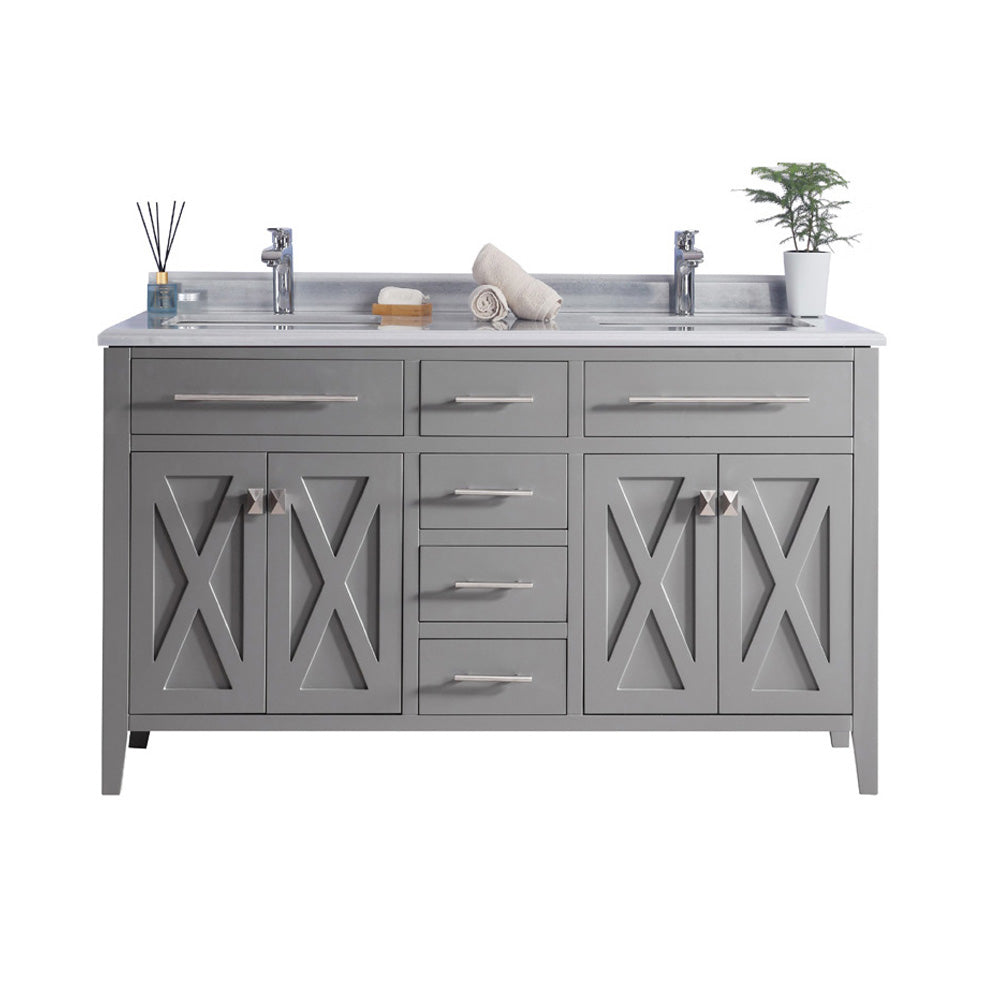 Wimbledon 60" Grey Double Sink Bathroom Vanity with Countertop