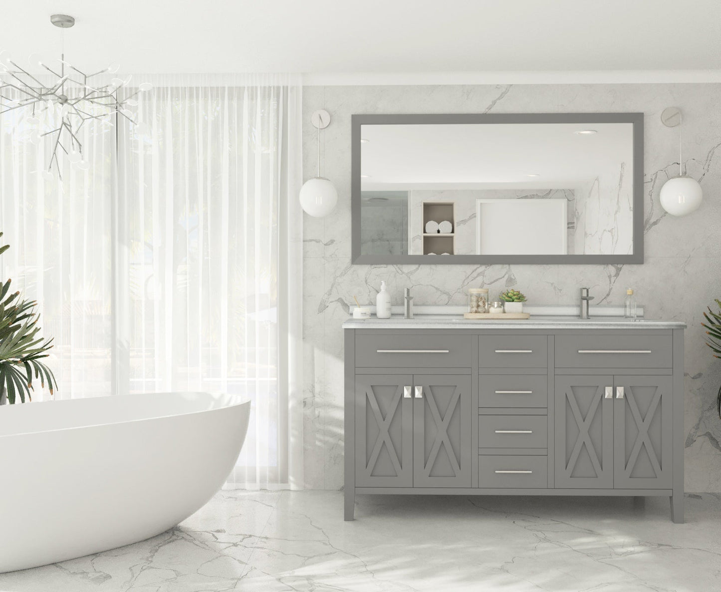 Wimbledon 60" Grey Double Sink Bathroom Vanity with Countertop