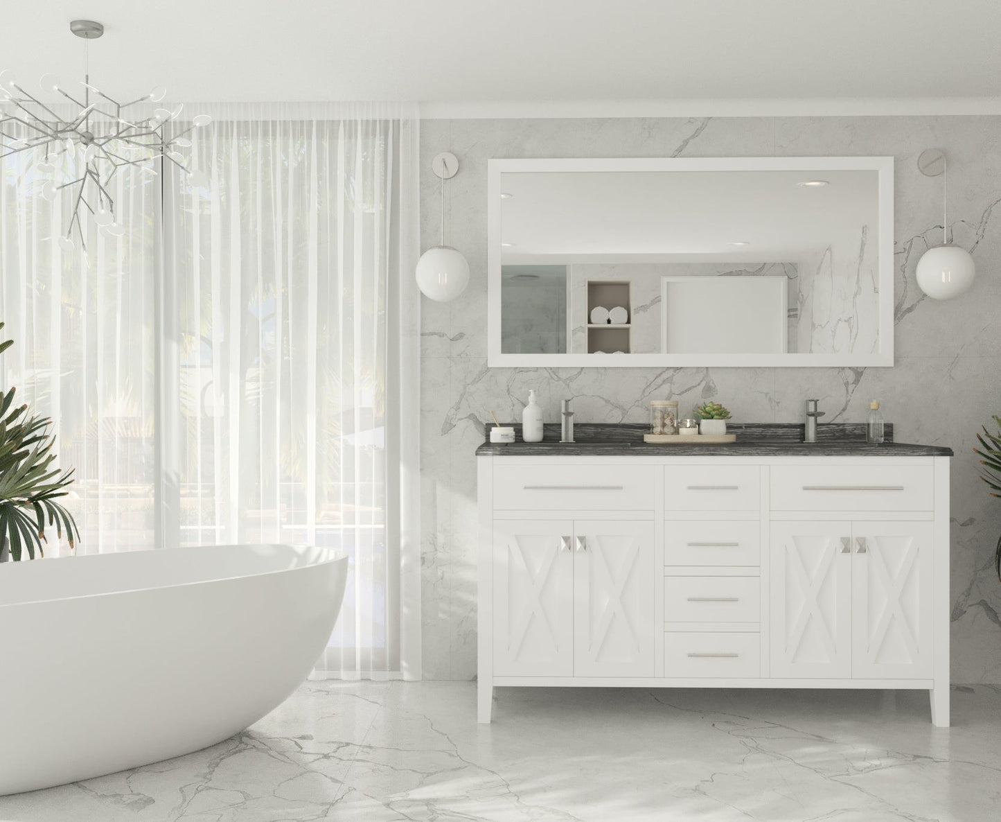 Wimbledon 60" White Double Sink Bathroom Vanity with Countertop
