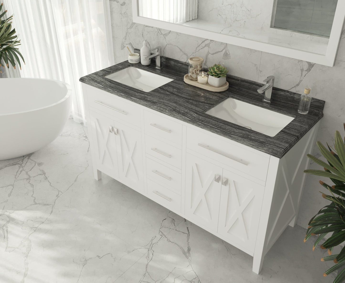 Wimbledon 60" White Double Sink Bathroom Vanity with Countertop