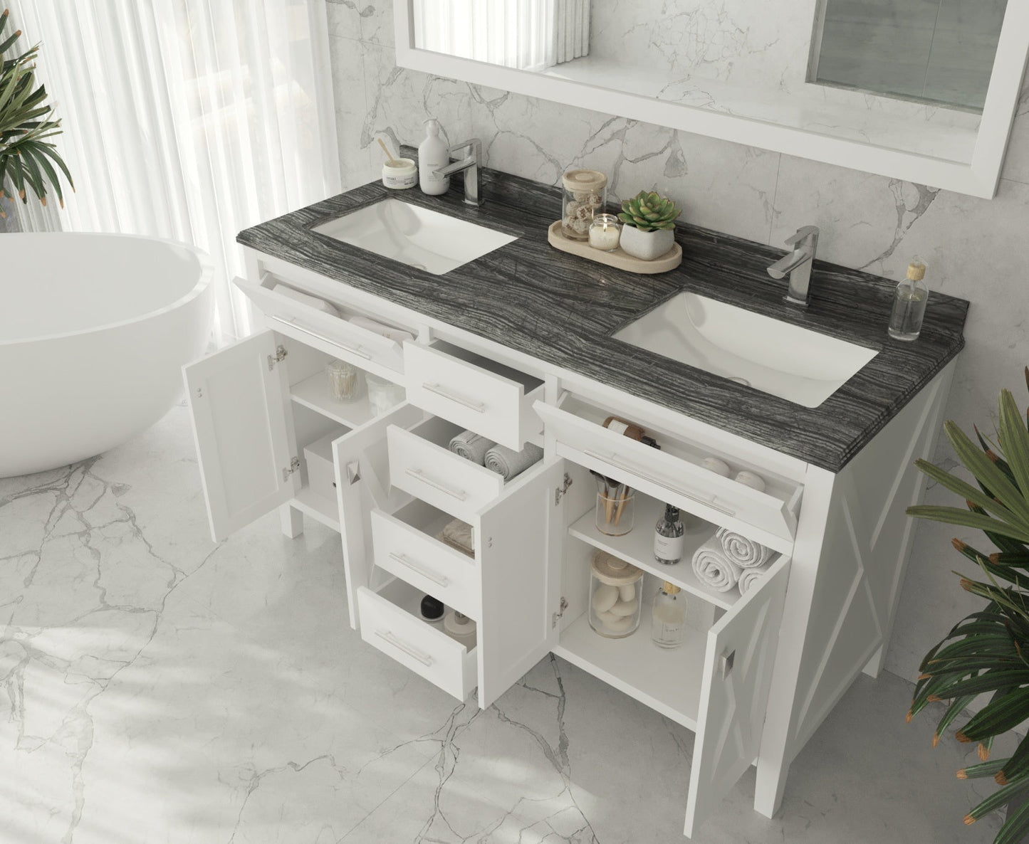 Wimbledon 60" White Double Sink Bathroom Vanity with Countertop