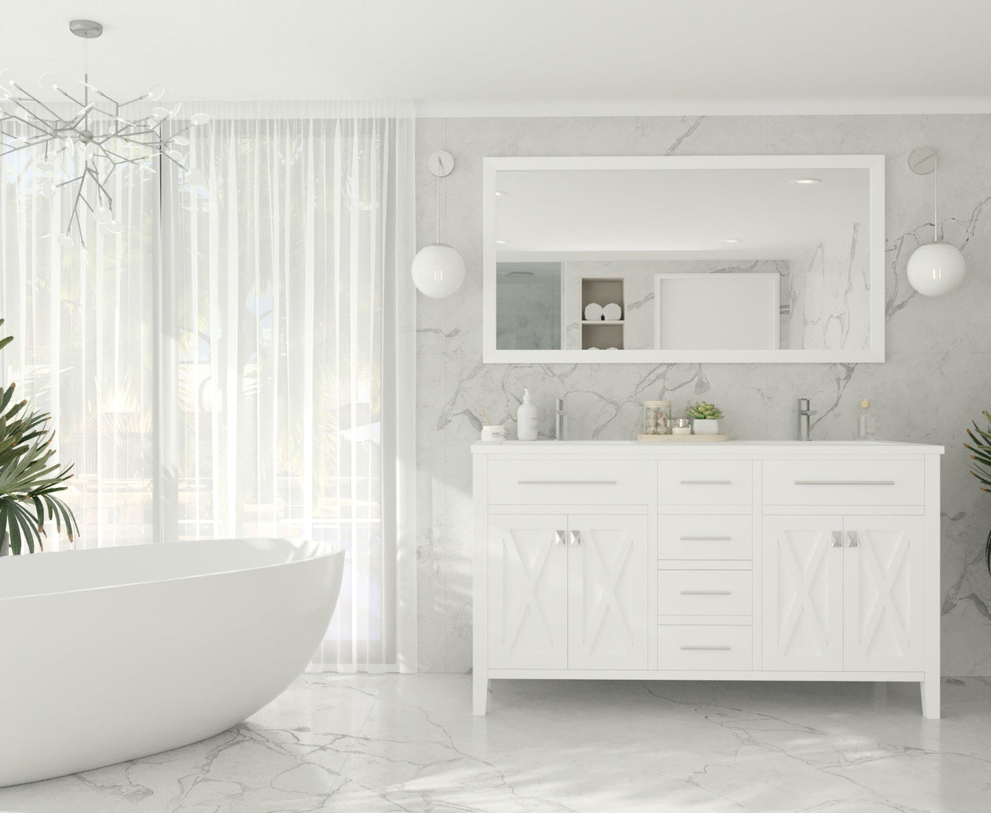 Wimbledon 60" White Double Sink Bathroom Vanity with Countertop