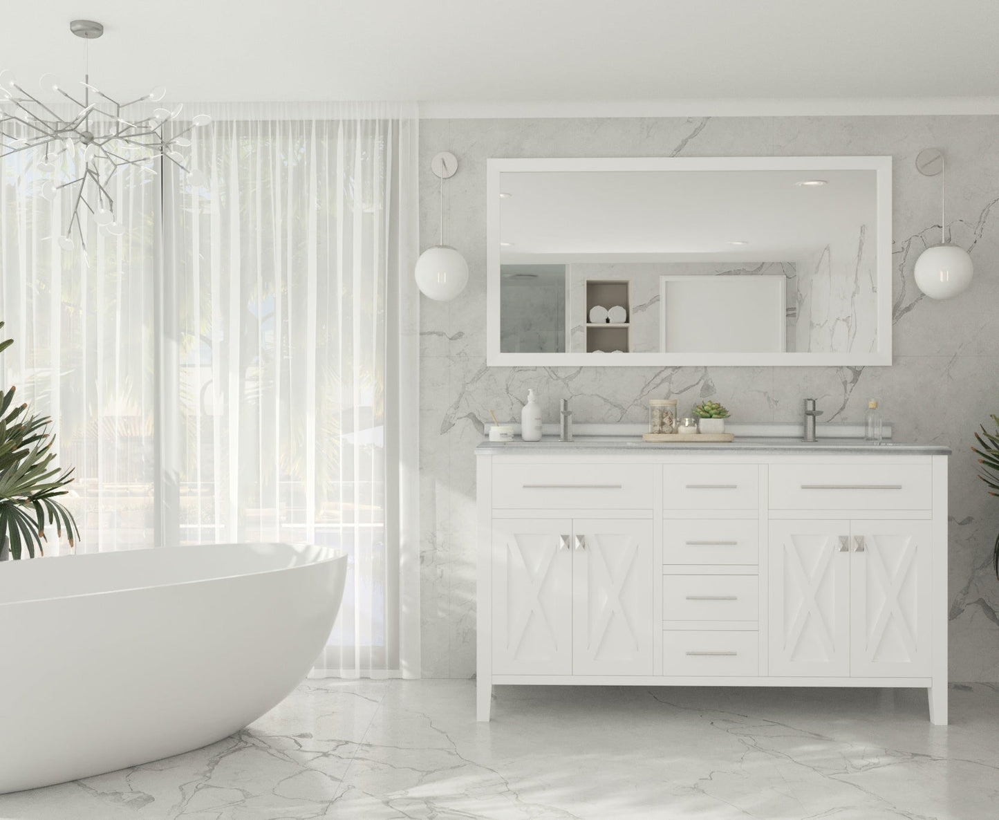 Wimbledon 60" White Double Sink Bathroom Vanity with Countertop