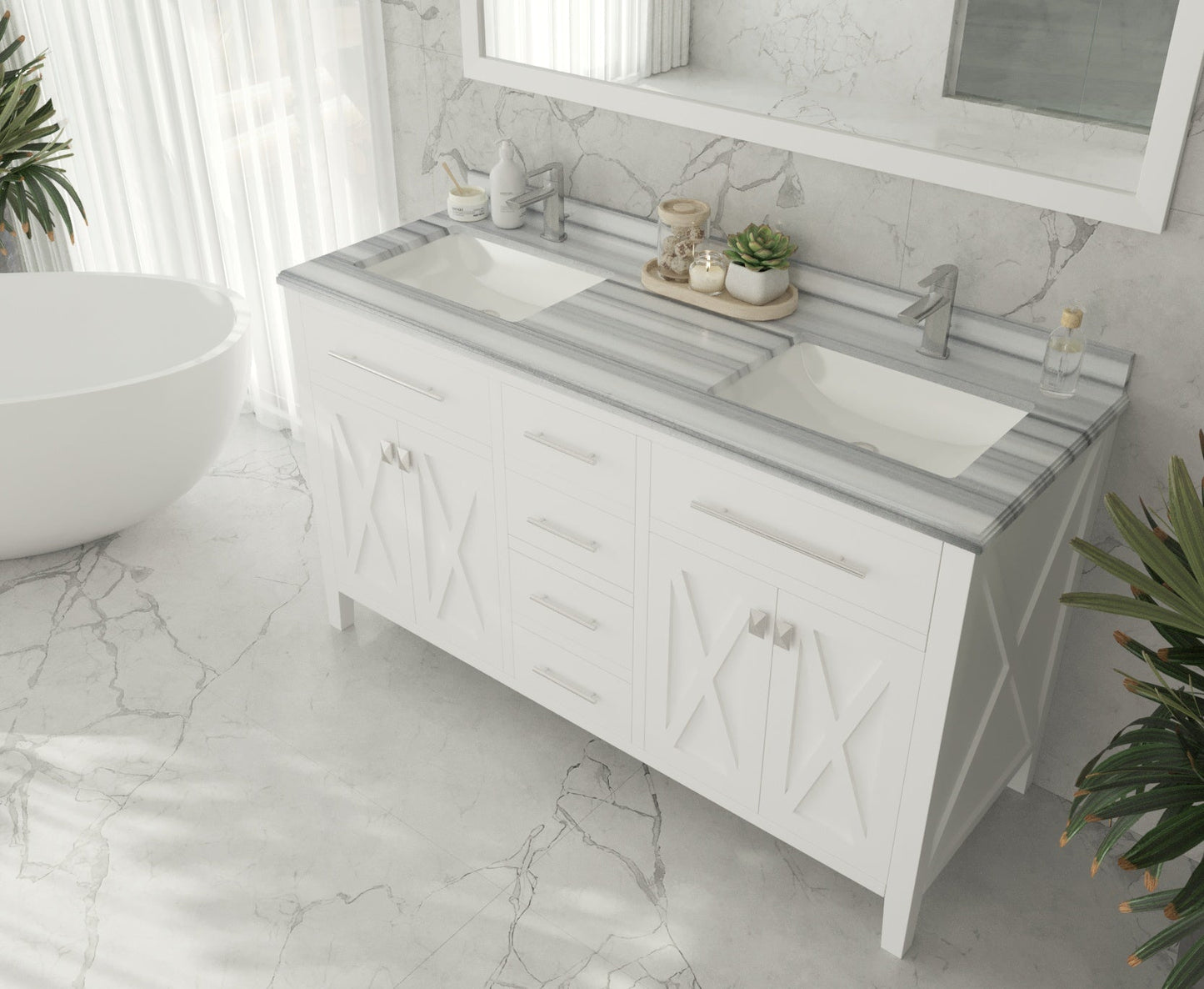 Wimbledon 60" White Double Sink Bathroom Vanity with Countertop