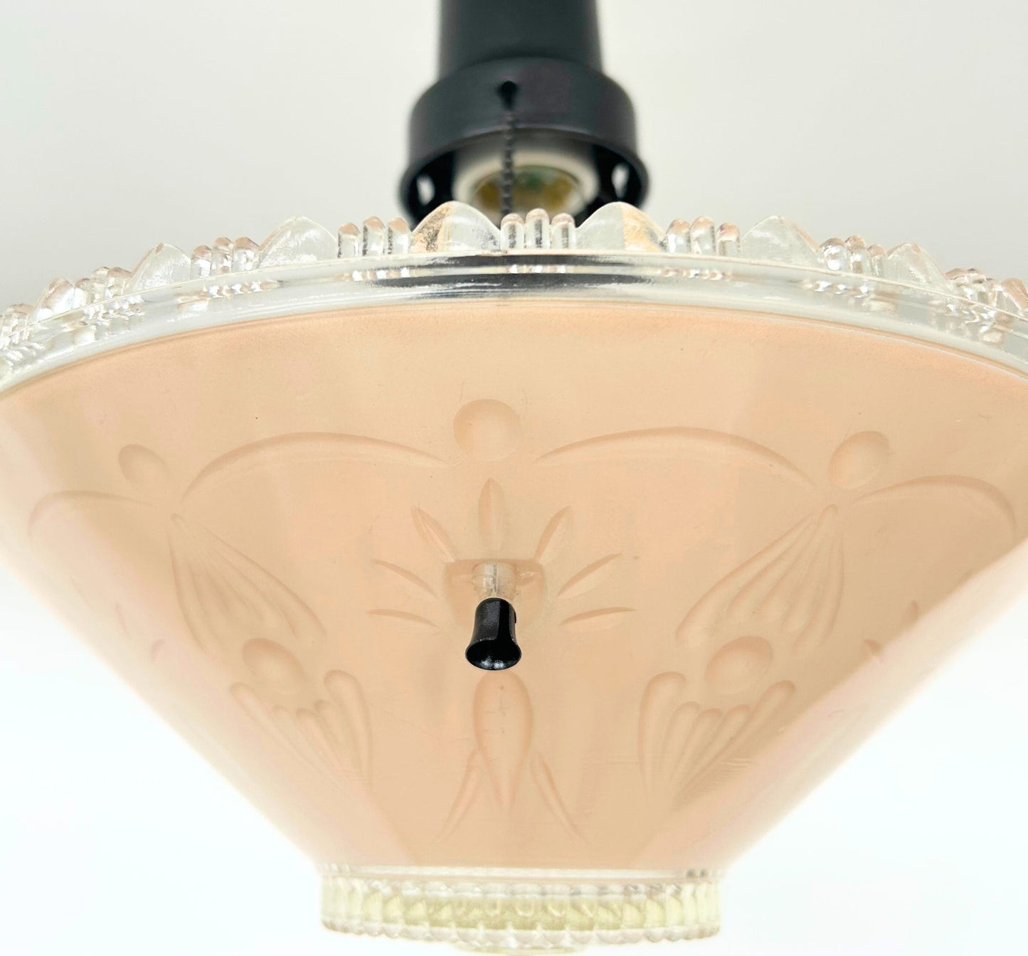 1930’s Peach Frosted Art Deco Suspended Chandelier Ceiling Light