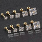 316 Stainless Steel Square Stud Earrings with Cubic Zirconia Accents