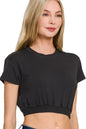 Zenana Elastic Hem Crop Top in Black