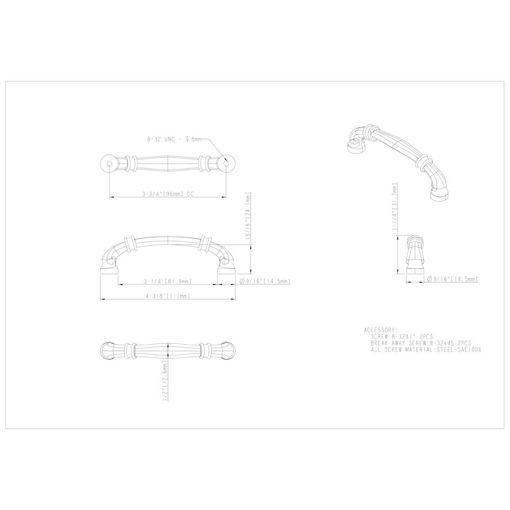 96 mm Center-to-Center Satin Nickel Lafayette Cabinet Pull