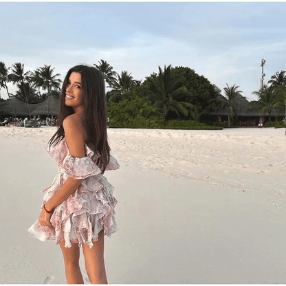 Sexy Floral Flare Sleeve V Neck Mini Dress