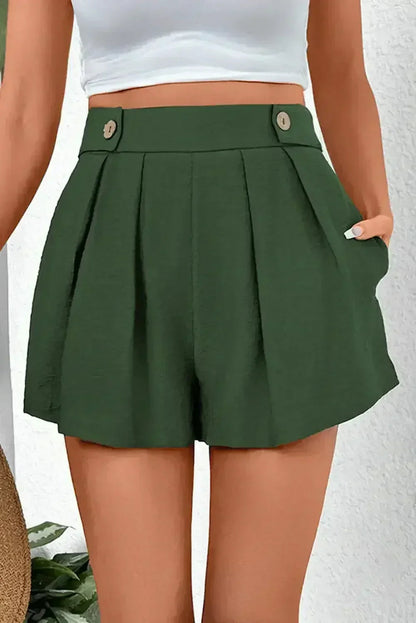 Vineyard Green Pleated High Waist Shorts