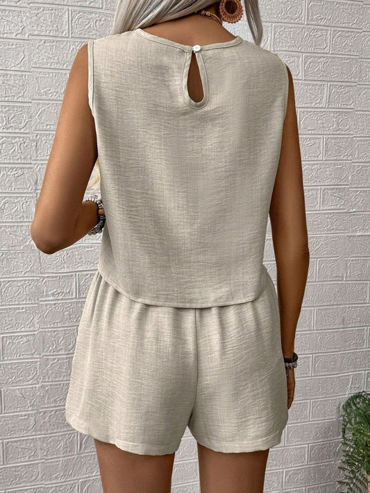 Round Neck Sleeveless Top Set with Shorts for Women
