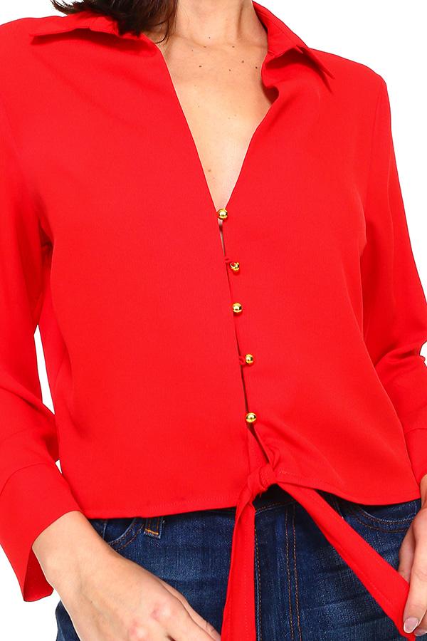 Solid Button Down Tie Front Blouse | Apparel | Kitchen + Metal