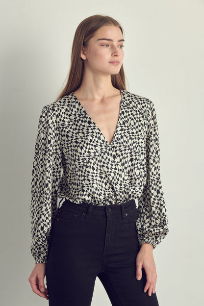 Women's V-Neck Abstract Print Blouse with Long Sleeves | Apparel | Kitchen + Metal
