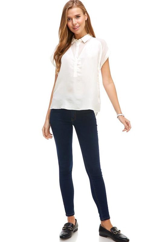 Rolled Sleeve Button-Up Satin Blouse | Apparel | Kitchen + Metal