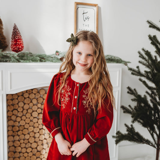 Red Cord Embroidered Christmas Dress