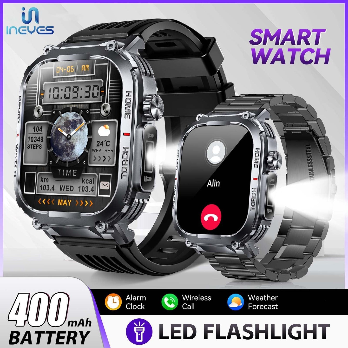 INEYES S320B Sport Modes Smart Watch For Men With LED Flashlight, Women's Smartwatch With Wireless Call, Men's Smartwatches With 2.02-Inch HD Screen