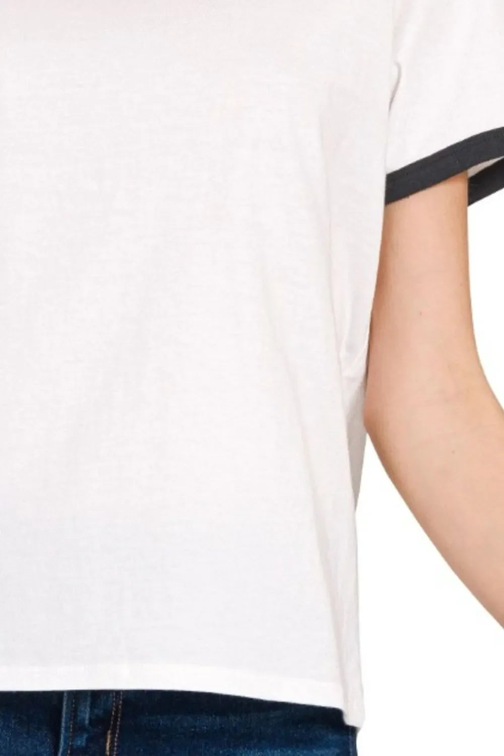 Zenana Contrast Binding Short Sleeve Tee Shirts in Black