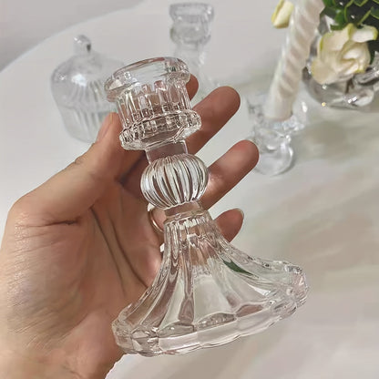 Scandinavian Glass Diamond Candle Holder  Elegant Decor Accent