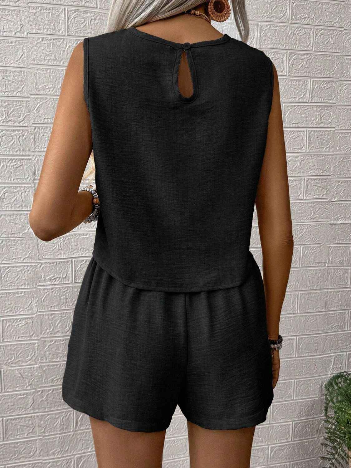 Round Neck Sleeveless Top Set with Shorts for Women