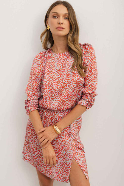 Tomato Red Leopard Print Dress with Side Slit Mini Design