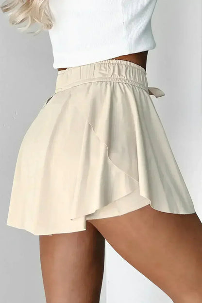 Light Green Drawstring High Waist Lined Tennis Skort