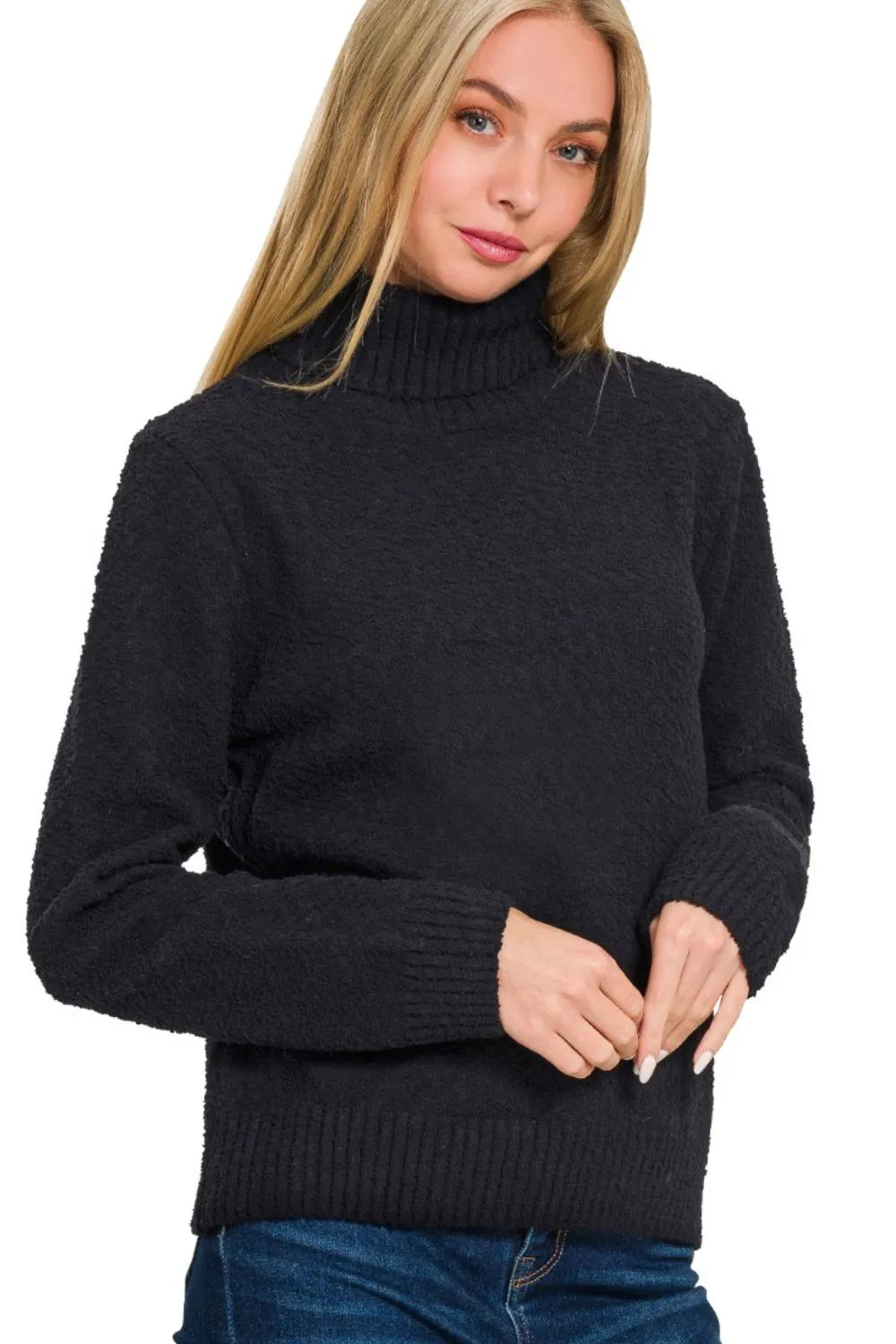 Zenana Turtle-neck Long Sleeve Sweater in Black