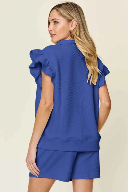 Plus Size Flounce Sleeve 2 piece top and shorts set