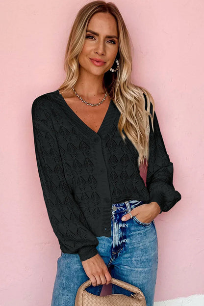 Green Lightweight Buttoned Front Crochet Cardigan