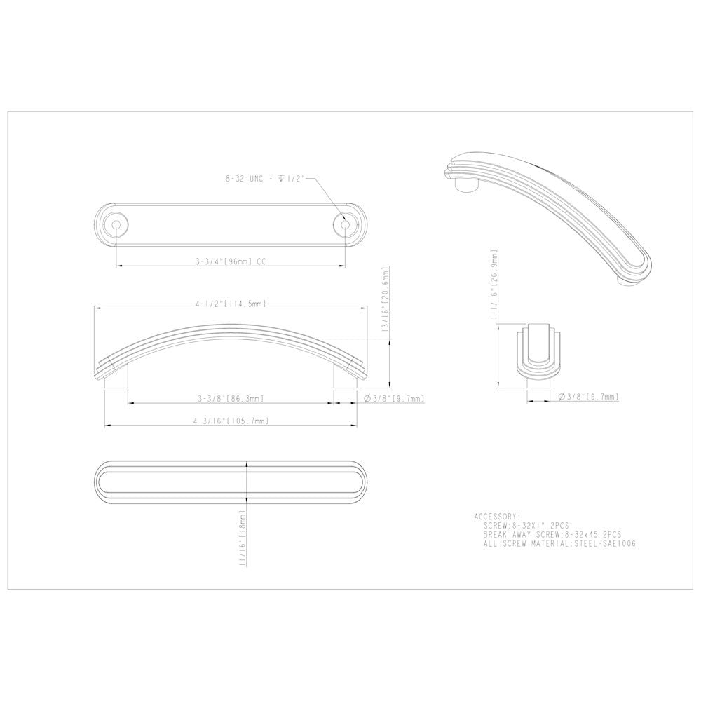 96 mm Center-to-Center Polished Chrome Arched Calloway Cabinet Pull