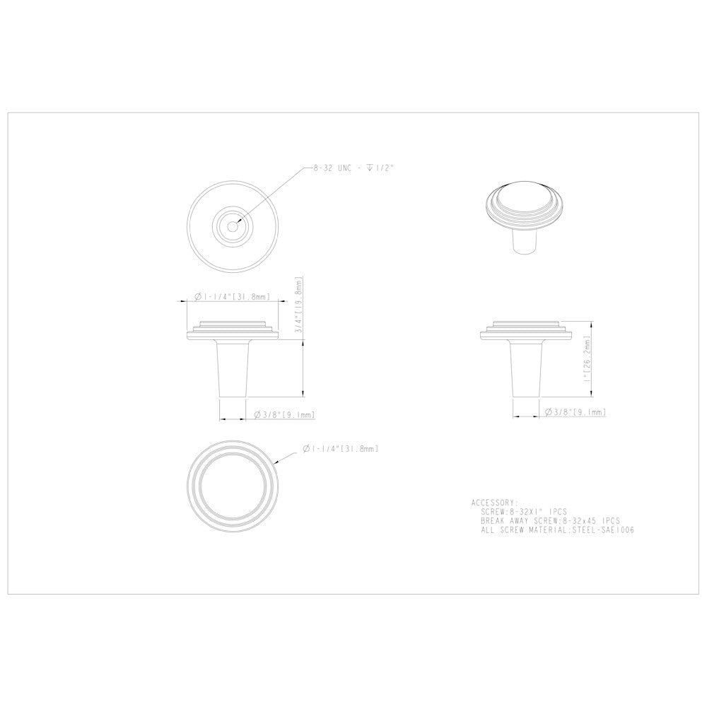 1-1/8" Diameter Satin Nickel Round Calloway Cabinet Knob