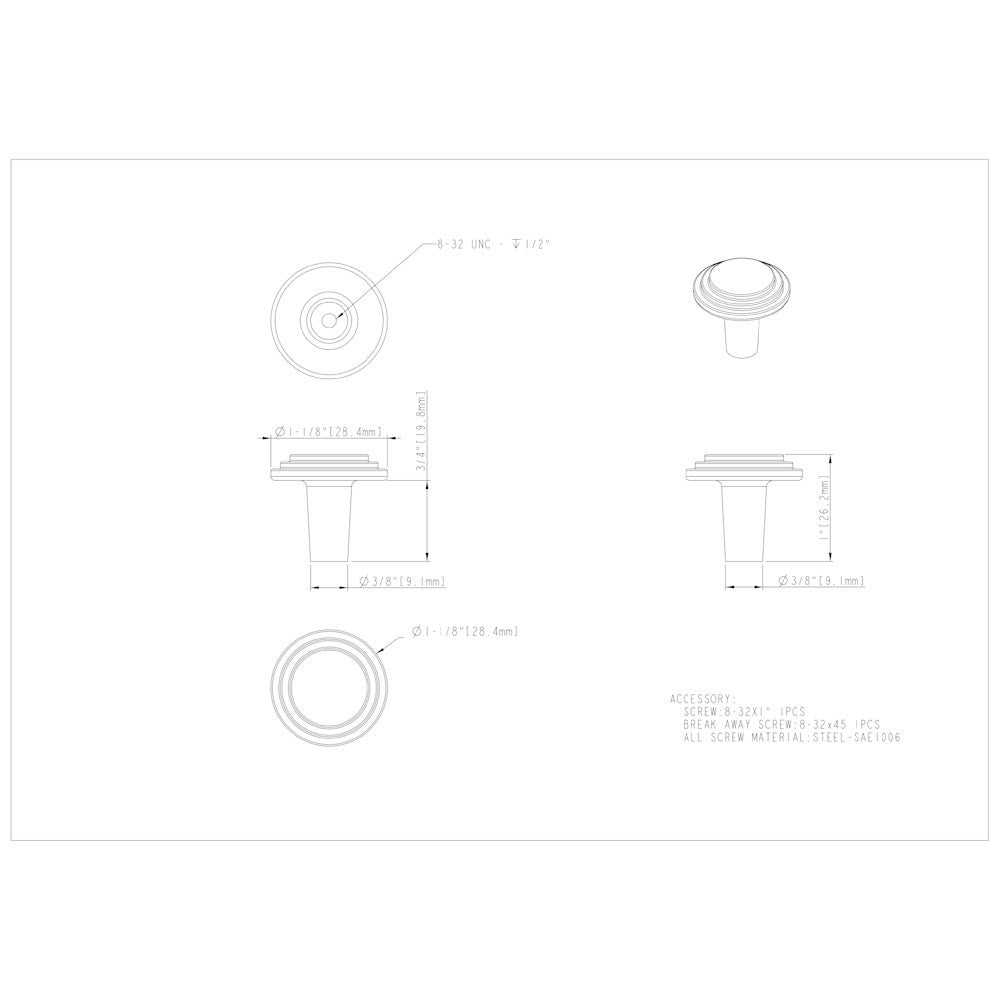 1-1/8" Diameter Satin Nickel Round Calloway Cabinet Knob
