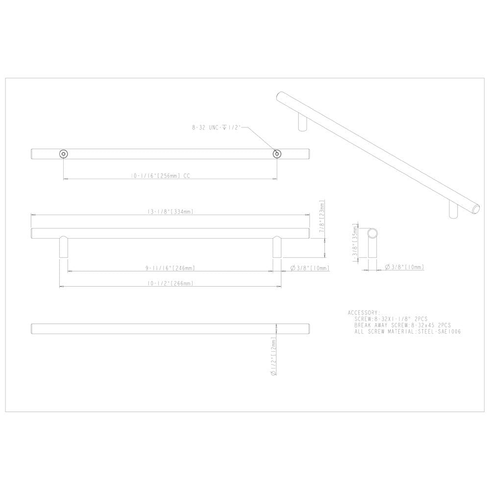 96 mm Center-to-Center Hollow Matte Black Stainless Steel Naples Cabinet Bar Pull