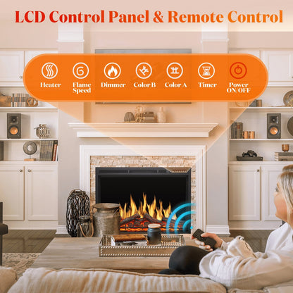 34 Inch Electric Fireplace Insert Adjuatble Flame Colors 936BXB