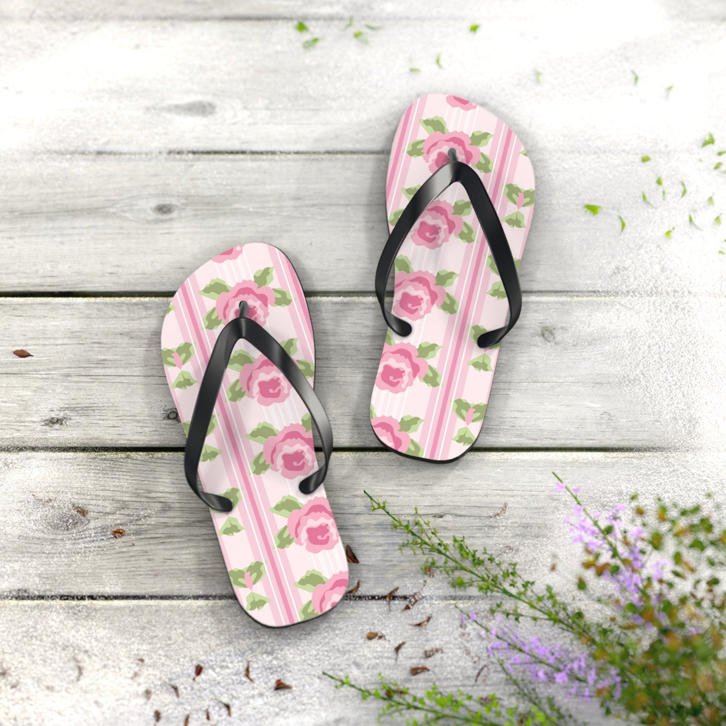 Customizable: Floral Flip Flops, Cute Summer Sandals, Beach Footwear, Vacation Essentials, Flower Printed Rubber Flip Flops
