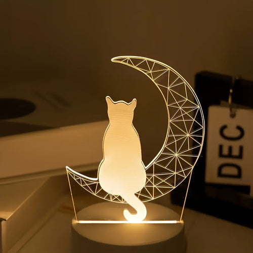 Modern 3D Cat Moon Night Light USBPowered Lamp