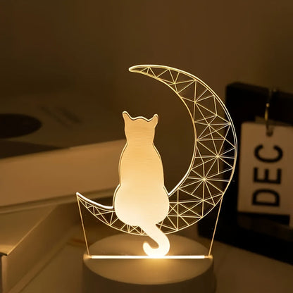 Modern 3D Cat Moon Night Light USBPowered Lamp