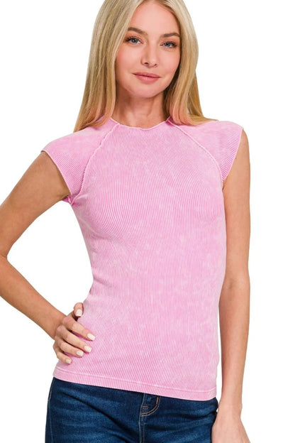 Zenana Stone Washed Ribbed Seamless Top
