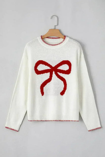 Pink Sweet Bow Drop Sleeve Round Neck Sweater