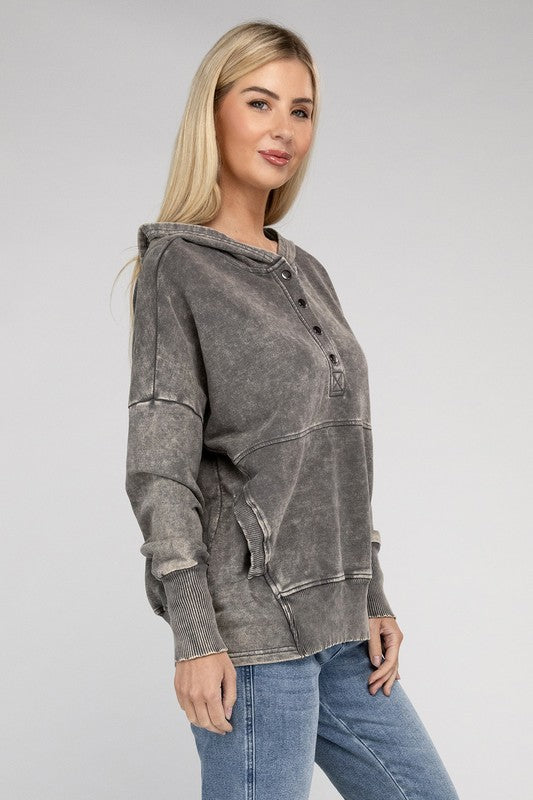 ZENANA French Terry Acid Wash Kangaroo Pocket Hoodie