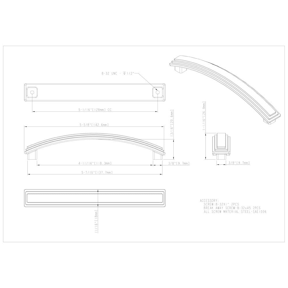 96 mm Center-to-Center Satin Nickel Arched Calloway Cabinet Pull
