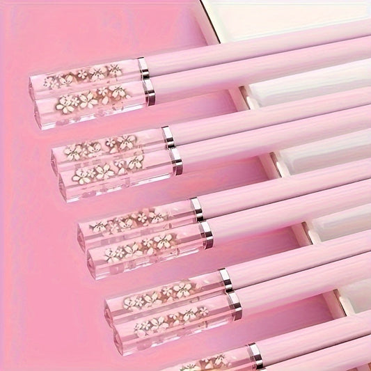 Elegant Pink Cherry Blossom Reusable Chopsticks  Set of 5